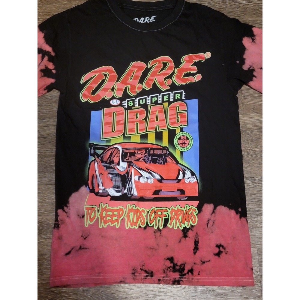 Mens DARE Black T Shirt Reverse Tie Die Super‎ Drag To Keep Kids Off Drugs S